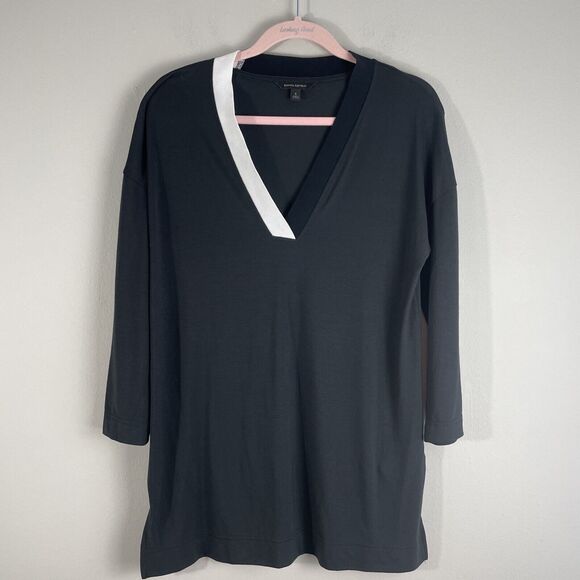 Banana Republic Threadsoft V-Neck Women’s Top Black Tunic T-Shirt Size Small - Picture 1 of 10